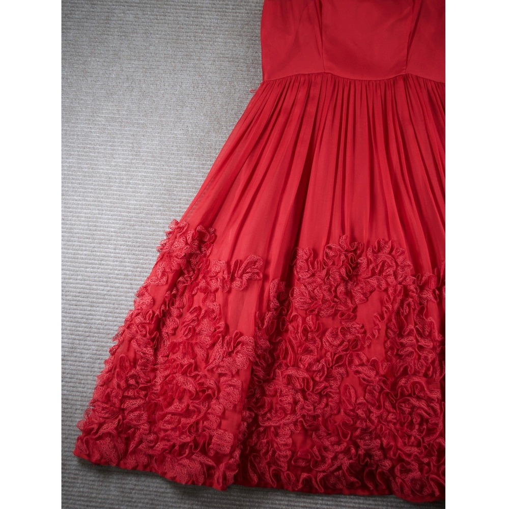 Anthropologie Tiny Caridad Ruffled Dress Red Rosette Mesh Silk Flaw Size 4 - Picture 4 of 11